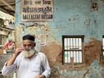 The most striking element in Gali Altaf Hussain is its blue signage, painted on white in Hindi and English. (HT Photo)