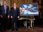 Defense Secretary Pete Hegseth and Phelan at the December announcement of a Trump-class battleship.