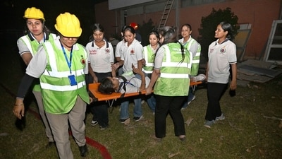 The exercise in Ludhiana saw coordinated participation from several agencies, including the National Disaster Response Force, fire brigade, district administration, municipal corporation, police, health department, Civil Defence, and NCC. (HT)