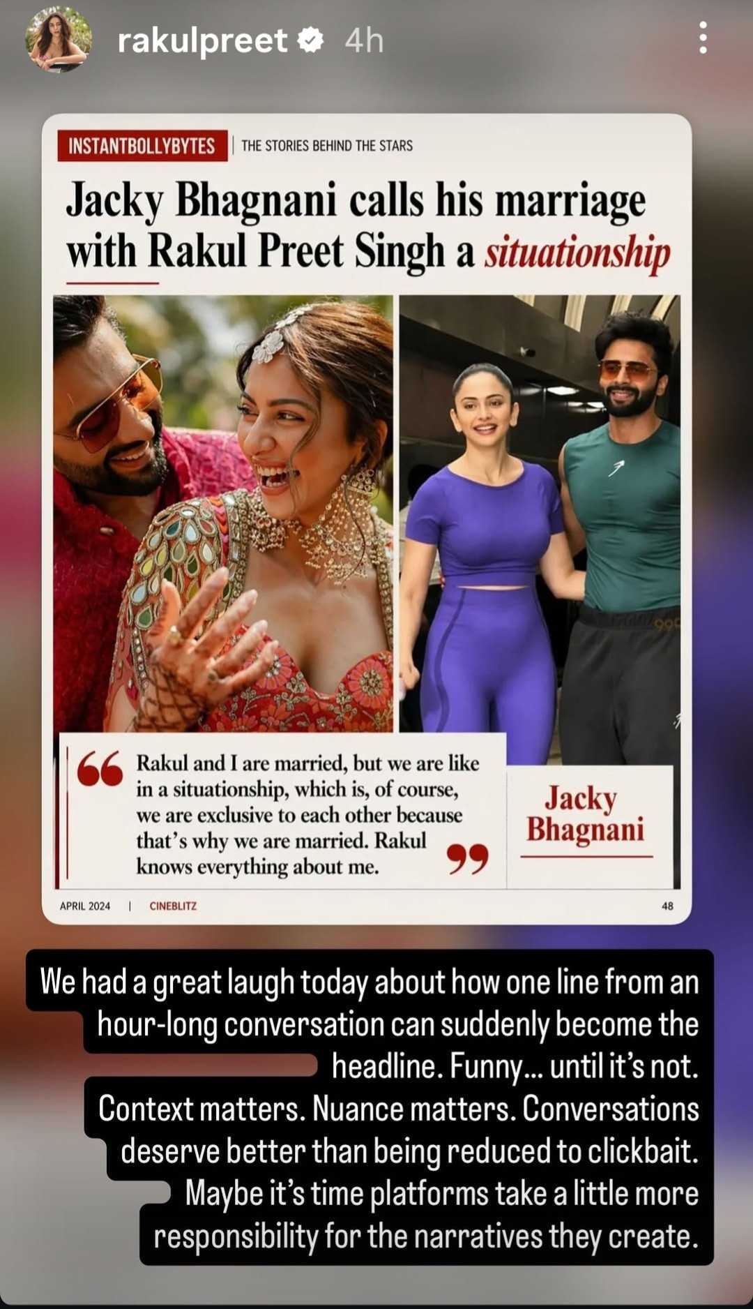 Rakul's latest Insta story