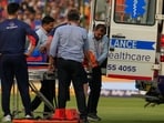 Lungi Ngidi is taken in an ambulance after he was injured during the IPL match between DC and PBKS. Lungi Ngidi is taken in an ambulance after he was injured during the IPL match between DC and PBKS.