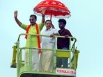 LDF candidate VK Prasanth on the final day of open campaigning for the Kerala Assembly elections, in Thiruvananthapuram, Tuesday, April 7, 2026. LDF candidate VK Prasanth on the final day of open campaigning for the Kerala Assembly elections, in Thiruvananthapuram, Tuesday, April 7, 2026.