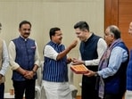 BJP National President Nitin Nabin meets Rajya Sabha MPs Raghav Chadha, Sandeep Pathak and Ashok Mittal at the party's headquarters, in New Delhi, Friday, April 24.