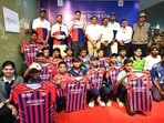Youngsters were gifted LSG merchandise on the occasion (HT Photo) Youngsters were gifted LSG merchandise on the occasion (HT Photo)
