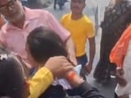Screengrab of the video showing BJP MLA getting injured in Bahraich,