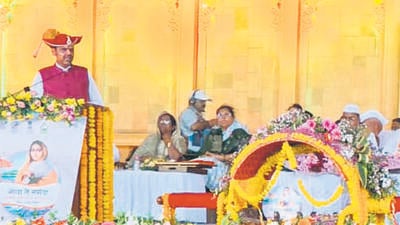 Chief minister Devendra Fadnavis addressed a gathering after flagging off the ‘Godavari to Narmada Jaal Yatra’ at Trimbakeshwar in Nashik. (HT PHOTO) Chief minister Devendra Fadnavis addressed a gathering after flagging off the ‘Godavari to Narmada Jaal Yatra’ at Trimbakeshwar in Nashik. (HT PHOTO)