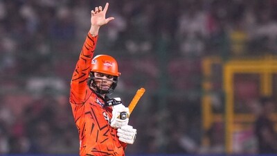 A celebration that has become increasingly familiar. It wasn't his most fluent as he rode his luck and was also dropped a couple of times – one a dolly from Ravindra Jadeja – but Abhishek Sharma knows how to score runs quickly. Set the platform in a terrific partnership, and regained possession of the Orange Cap. (PTI)
