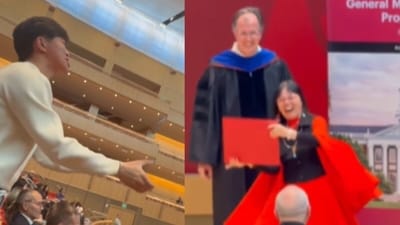 A viral video showed a son loudly cheering as his mother graduated from Harvard. (Instagram/eddie_the_lou) A viral video showed a son loudly cheering as his mother graduated from Harvard. (Instagram/eddie_the_lou)