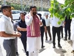 Accompanied by ministers and officials, the CM assessed field feedback, ordered continuous cleaning ops and strengthening of drain embankments. (@NayabSainiBJP/X)