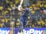 Gujarat Giants' Sai Sudharsan plays a shot during the IPL match against Chennai Super Kings. (PTI)