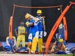 MS Dhoni during a practice session ahead of CSK's next match against Gujarat Titans