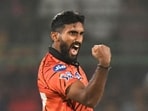 Sunrisers Hyderabad's Eshan Malinga celebrates after taking a wicket in the IPL. (AP)