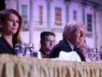 First lady Melania Trump and President Donald Trump attend the annual White House Correspondents Dinner at the Washington Hilton, Saturday, March 25, 2026, in Washington. (AP Photo/Tom Brenner)