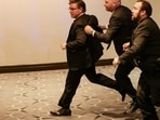 Viral images show rapid response inside Washington Hilton as authorities move to secure area as Mike Johnson is being rushed out. REUTERS/Jonathan Ernst