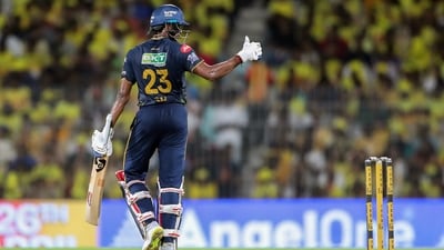 Sai Sudharsan smacked 87 runs off 46 balls, anchoring the run chase. (ANI Picture Service) Sai Sudharsan smacked 87 runs off 46 balls, anchoring the run chase. (ANI Picture Service)