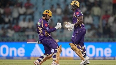 With only two runs to win, Rinku sliced four through point to end it. To go with five catches and his batting runs earlier, Rinku Singh was everywhere, and re-established himself as the face of the KKR franchise as they begin to find some movement in their innings. (PTI) With only two runs to win, Rinku sliced four through point to end it. To go with five catches and his batting runs earlier, Rinku Singh was everywhere, and re-established himself as the face of the KKR franchise as they begin to find some movement in their innings. (PTI)