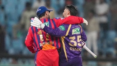 A clash between teams which started in the bottom two, but turned out to be one of the games in the year, just like their reverse fixture a couple of weeks earlier. On a low-scoring Bunsen burner in Lucknow, KKR limped to 155, but nearly managed to defend it before a heroic moment forced a Super Over. There, KKR got the points, and leapfrogged their way over LSG and MI alike. (PTI) A clash between teams which started in the bottom two, but turned out to be one of the games in the year, just like their reverse fixture a couple of weeks earlier. On a low-scoring Bunsen burner in Lucknow, KKR limped to 155, but nearly managed to defend it before a heroic moment forced a Super Over. There, KKR got the points, and leapfrogged their way over LSG and MI alike. (PTI)