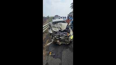 Police said a speeding truck coming from the opposite direction allegedly rammed into the car due to rash and negligent driving. (HT) Police said a speeding truck coming from the opposite direction allegedly rammed into the car due to rash and negligent driving. (HT)