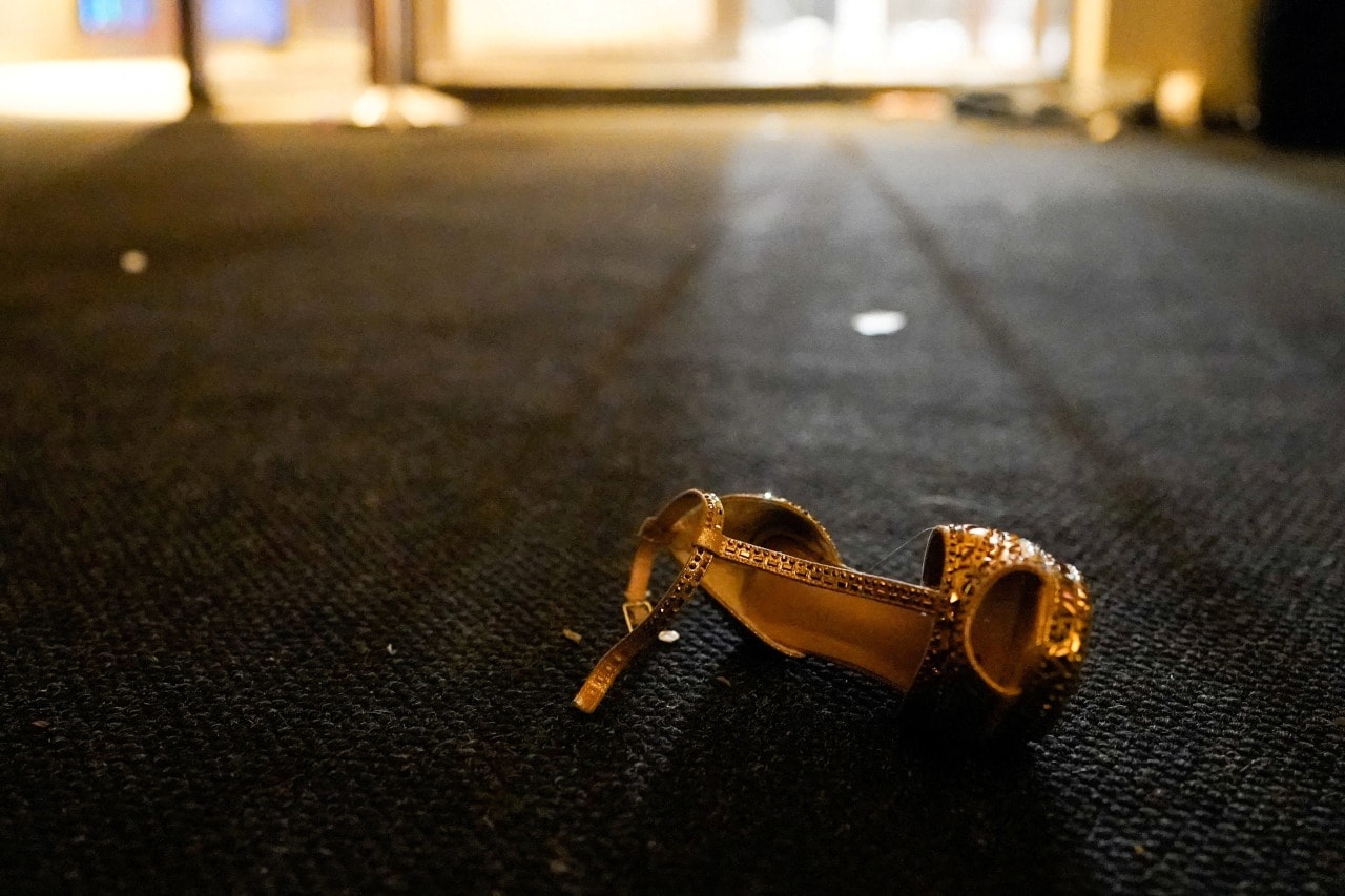 A shoe left behind after the evacuation. A shoe left behind after the evacuation.