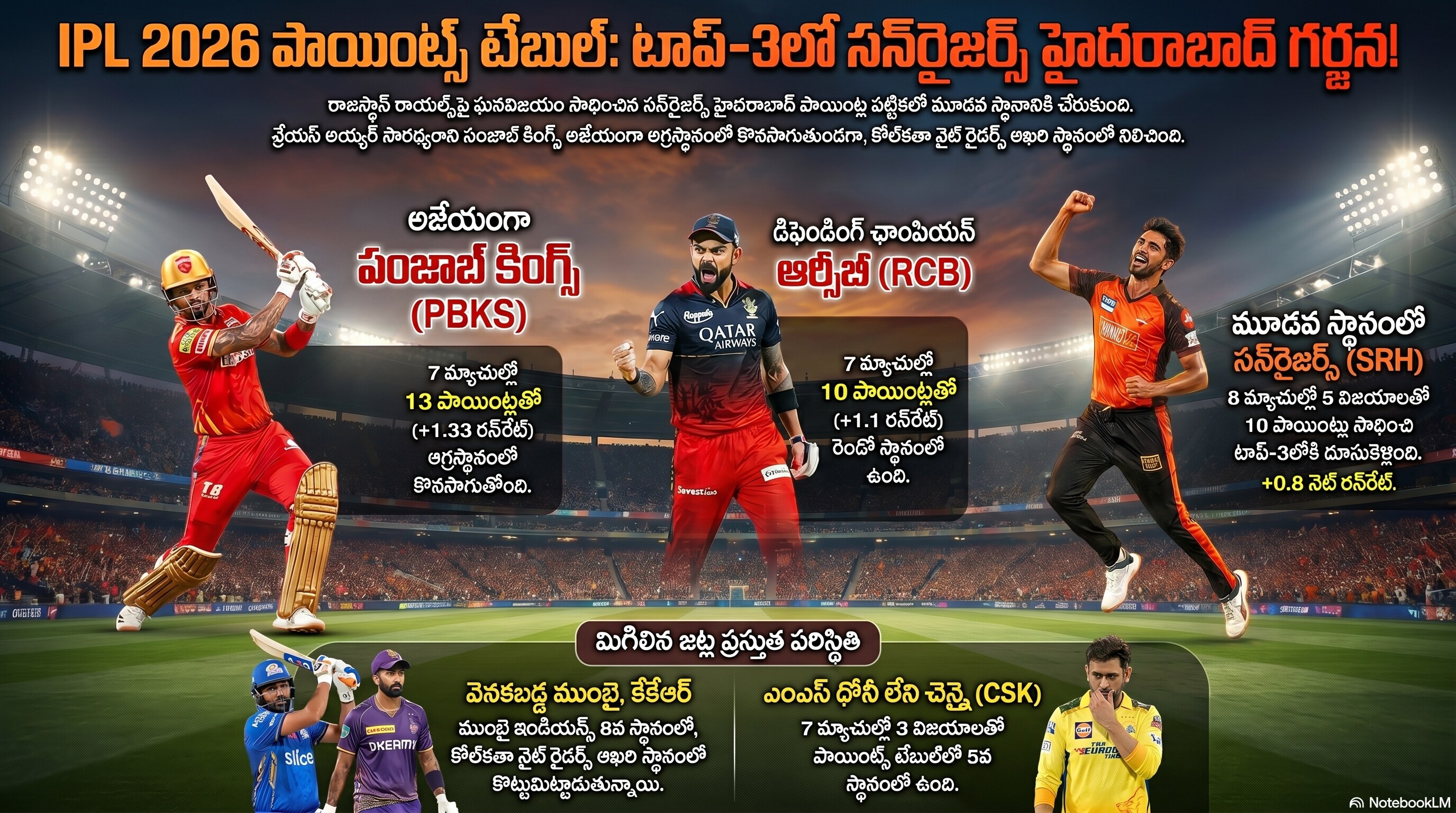 ఐపీఎల్​ 2026 పాయింట్స్​ టేబుల్​ ఇలా..