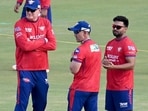 Rishabh Pant, captain of LSG with head coach Justin Langer during the training session. 