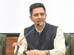 AAP Rajya Sabha member Raghav Chadha addresses a press conference at the Constitution Club of India in New Delhi on India on Friday. (HT Photo) AAP Rajya Sabha member Raghav Chadha addresses a press conference at the Constitution Club of India in New Delhi on India on Friday. (HT Photo)