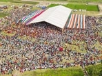 An aerial view of people at Trinamool Congress chief Mamata Banerjee's rally in Cooch Behar.