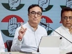 Congress leader and AICC treasurer Ajay Maken addresses a party briefing at Congress office in New Delhi on Monday (ANI)