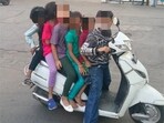 An X user came across the alarming sight of six children on a single scooter