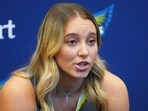 Dallas Wings' Paige Bueckers speaks to reporters during the team's WNBA basketball media day Monday, April 27.