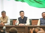 Raghav Chadha on Friday announced that two-thirds of members of the AAP in the Rajya Sabha were merging with the BJP. (HT PHOTO)
