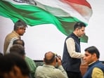AAP Rajya Sabha MP, Raghav Chadha, along with Ashok Mittal and Sanjeev Pathak addresses a press conference at the Constitution Club of India on April 24, 2026.