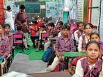 The students of Government Primary Smart School, Mandi Jagraon, were shifted to a temporary arrangement only for two months. (HT PHOTO) The students of Government Primary Smart School, Mandi Jagraon, were shifted to a temporary arrangement only for two months. (HT PHOTO)