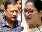 Delhi chief minister Rekha Gupta (R) hit out at former chief minister Arvind Kejriwal.