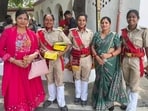 Raj Nandani Yadav, Shikha Yadav and Ayushi Yadav (in uniform) cleared the constable examination