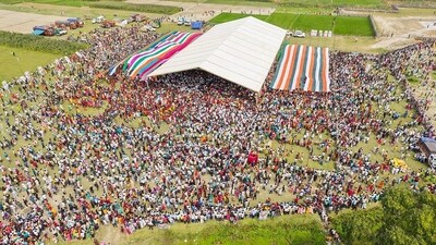 An aerial view of people at Trinamool Congress chief Mamata Banerjee's rally in Cooch Behar. (AITC) An aerial view of people at Trinamool Congress chief Mamata Banerjee's rally in Cooch Behar. (AITC)