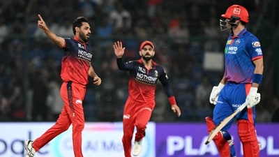 Royal Challengers Bengaluru's Bhuvneshwar Kumar (L) celebrates after taking the wicket of Delhi Capitals Tristan Stubbs (R) during the IPL 2026 match (AFP) Royal Challengers Bengaluru's Bhuvneshwar Kumar (L) celebrates after taking the wicket of Delhi Capitals Tristan Stubbs (R) during the IPL 2026 match (AFP)