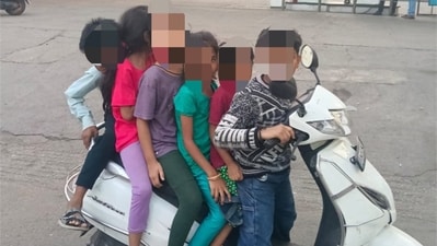 An X user came across the alarming sight of six children on a single scooter An X user came across the alarming sight of six children on a single scooter