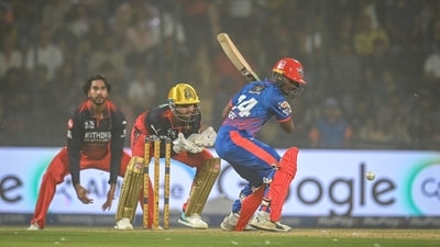 Abhishek Porel fought a lone battle for the Capitals scoring 30 off 33, but could not take the team's total beyond 75. (Hindustan Times) Abhishek Porel fought a lone battle for the Capitals scoring 30 off 33, but could not take the team's total beyond 75. (Hindustan Times)