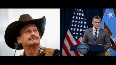 A report claims Kid Rock took a joy ride on U.S. Army Apache helicopters with Defense Secretary Pete Hegseth at Fort Belvoir. ((Photo by ANNABELLE GORDON / AFP) and (REUTERS/Nathan Howard)) A report claims Kid Rock took a joy ride on U.S. Army Apache helicopters with Defense Secretary Pete Hegseth at Fort Belvoir. ((Photo by ANNABELLE GORDON / AFP) and (REUTERS/Nathan Howard))