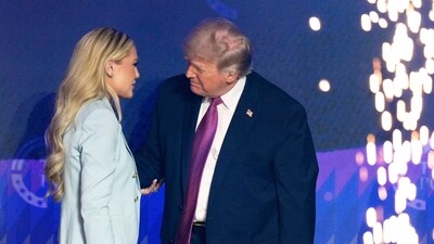 President Donald Trump greets Turning Point CEO Erika Kirk at a Turning Point USA event Friday, April 17. (AP) President Donald Trump greets Turning Point CEO Erika Kirk at a Turning Point USA event Friday, April 17. (AP)