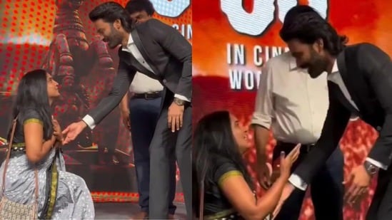 ధనుష్ కాళ్లపై పడి షాక్ ఇచ్చిన లేడి ఫ్యాన్- సున్నితంగా వారించిన హీరో- వీడియో వైరల్ (X/Instagram)