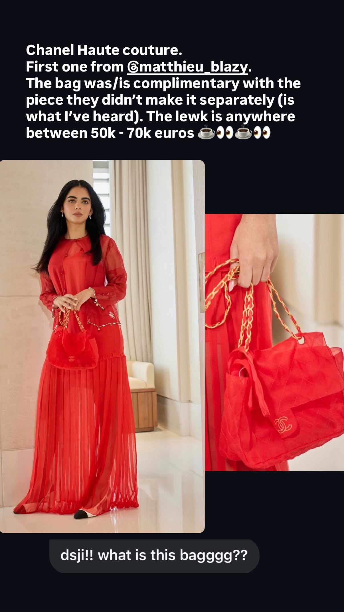 Isha Ambani wears Chanel haute couture. Isha Ambani wears Chanel haute couture.