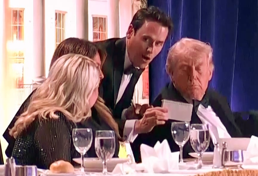 US President Donald Trump at the White House Correspondents' Dinner before shots were reportedly fired at the event, in Washington, D.C., on Saturday. (Reuters)