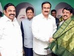 AIADMK General Secretary Edappadi K. Palaniswami, Union Minister and BJP Tamil Nadu election in-charge Piyush Goyal, state BJP president Nainar Nagenthran and PMK President Anbumani Ramadoss during a meeting of the NDA alliance at the AIADMK Headquarters, in Chennai on Monday.