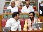Haryana CM Nayab Singh Saini during the special session at Haryana vidhan sabha in Chandigarh on Monday. (Keshav Singh/HT)