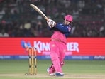 Rajasthan Royals' Vaibhav Sooryavanshi hits a six during the Indian Premier League cricket match between Rajasthan Royals and Sunrisers Hyderabad
