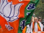 Union Home Minister Amit Shah during a roadshow in West Bengal's Behala.