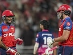 Punjab Kings' Marcus Stoinis (R) and Suryansh Shedge during an IPL match against Rajasthan Royals. (PTI)