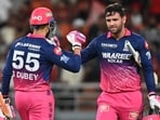 Rajasthan Royals' Donovan Ferreira (R) and Rajasthan Royals' Shubham Dubey celebrates after the match. (AP)